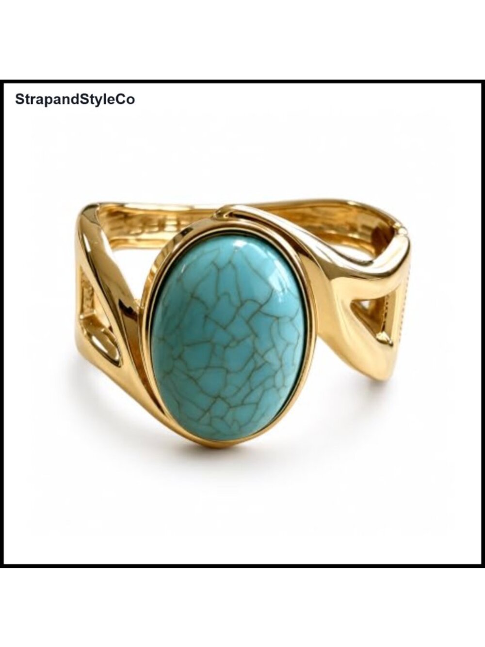 Chunky Turquoise Resin Cuff Bracelet Hinged Oval Statement Bangle Boho Western